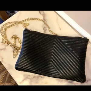IMOSHION Black Chevron Vegan Gold Crossbody Handbag